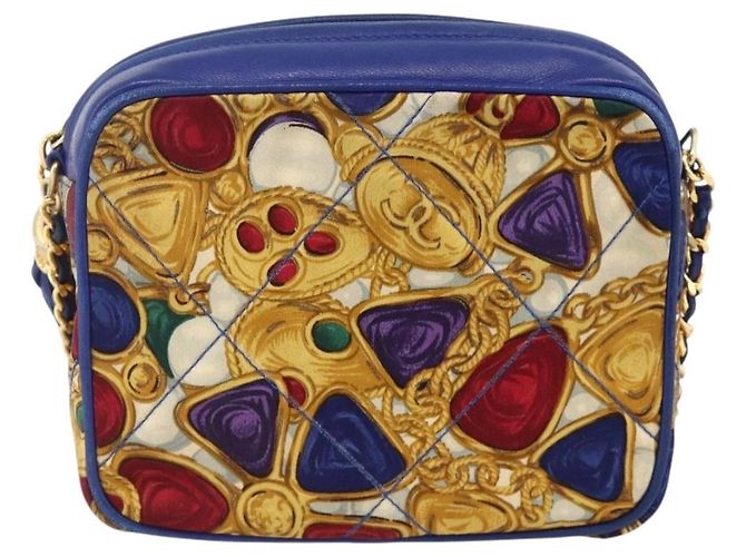 CHANEL Borsa a Spalla Matelassé Catena Satin Blu Oro CC Auth BAZ668V D'oro - vista 13