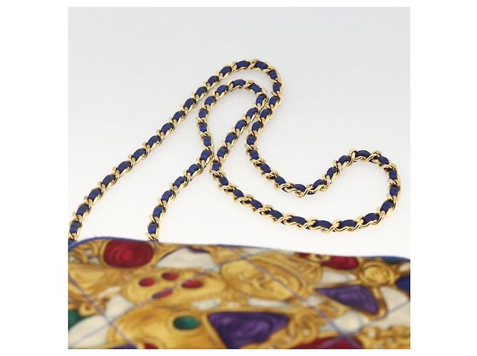 CHANEL Borsa a Spalla Matelassé Catena Satin Blu Oro CC Auth BAZ668V D'oro - vista 14