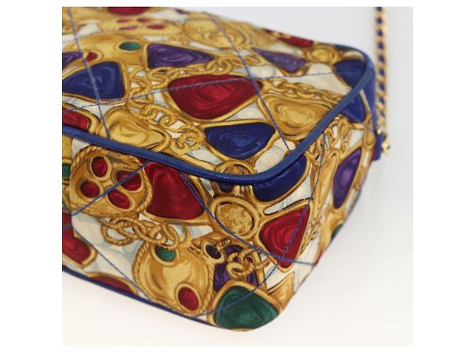 CHANEL Borsa a Spalla Matelassé Catena Satin Blu Oro CC Auth BAZ668V D'oro - vista 15