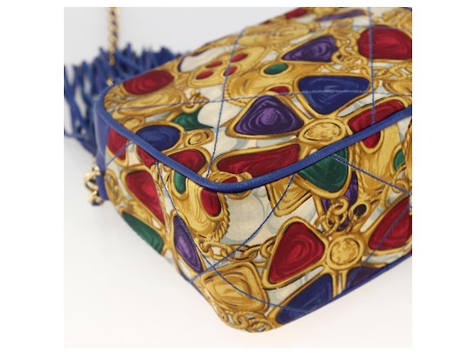 CHANEL Borsa a Spalla Matelassé Catena Satin Blu Oro CC Auth BAZ668V D'oro - vista 16