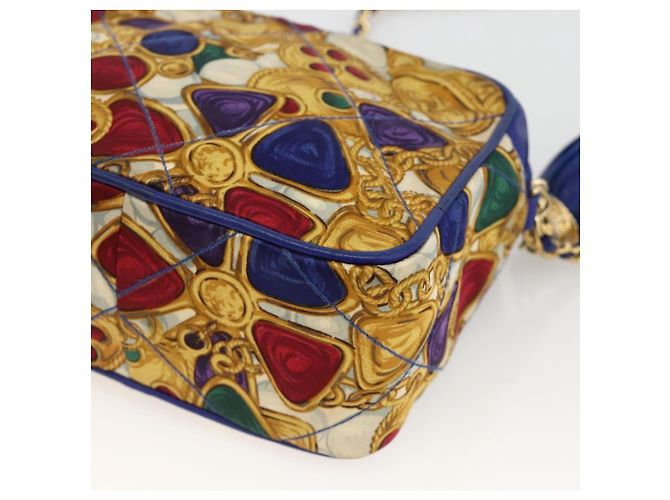 CHANEL Borsa a Spalla Matelassé Catena Satin Blu Oro CC Auth BAZ668V D'oro - vista 17