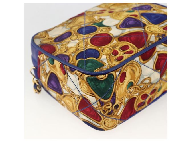 CHANEL Borsa a Spalla Matelassé Catena Satin Blu Oro CC Auth BAZ668V D'oro - vista 18