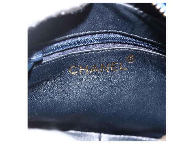 CHANEL Borsa a Spalla Matelassé Catena Satin Blu Oro CC Auth BAZ668V D'oro - vista 19