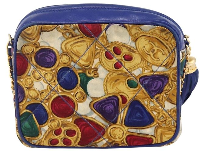 CHANEL Borsa a Spalla Matelassé Catena Satin Blu Oro CC Auth BAZ668V D'oro - vista 2