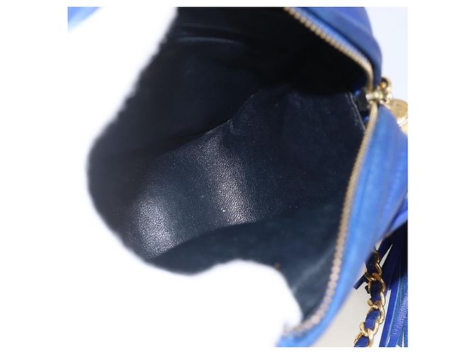 CHANEL Borsa a Spalla Matelassé Catena Satin Blu Oro CC Auth BAZ668V D'oro - vista 20