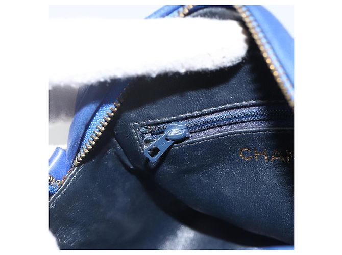 CHANEL Borsa a Spalla Matelassé Catena Satin Blu Oro CC Auth BAZ668V D'oro - vista 22