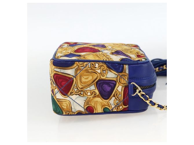 CHANEL Borsa a Spalla Matelassé Catena Satin Blu Oro CC Auth BAZ668V D'oro - vista 4