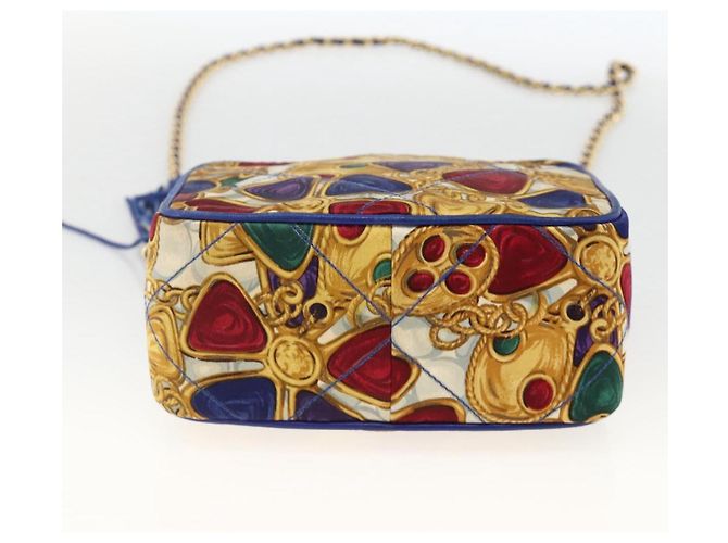 CHANEL Borsa a Spalla Matelassé Catena Satin Blu Oro CC Auth BAZ668V D'oro - vista 5