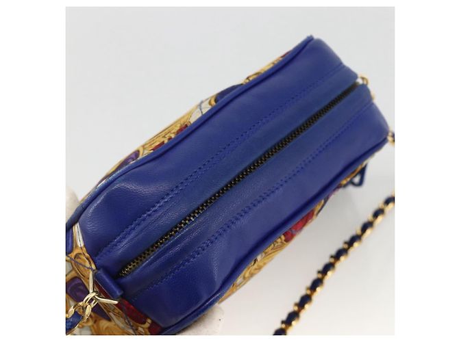 CHANEL Borsa a Spalla Matelassé Catena Satin Blu Oro CC Auth BAZ668V D'oro - vista 6