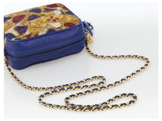 CHANEL Borsa a Spalla Matelassé Catena Satin Blu Oro CC Auth BAZ668V D'oro - vista 7