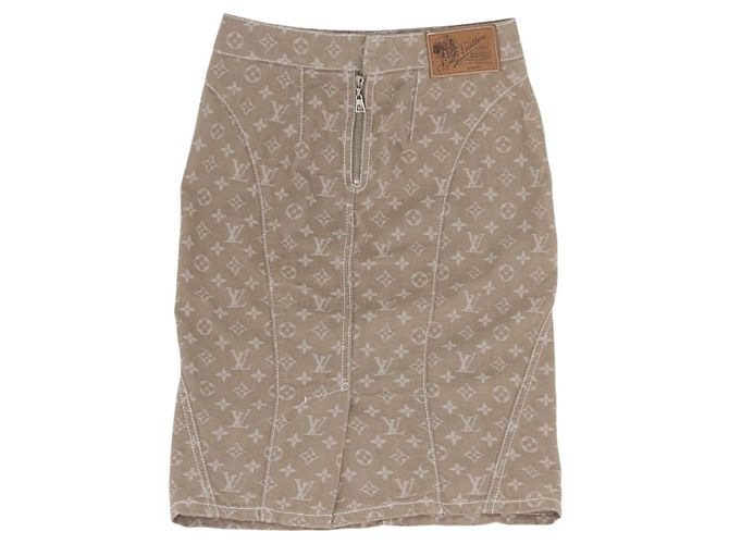 Falda de Denim Monogram LOUIS VUITTON Beige LV Auth BAZ833SAM - vista 2