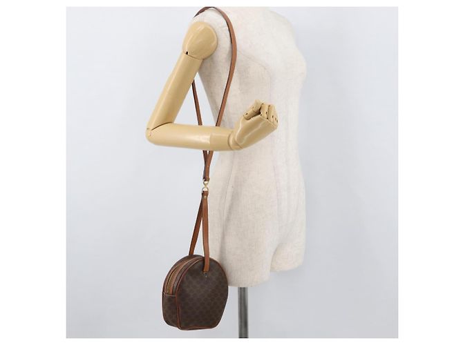 Céline Borsa a Spalla in Tela Macadam CELINE in Pelle PVC Marrone Oro Auth ka3558A D'oro - vista 20