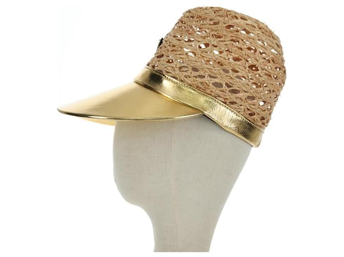 Cappello PRADA Raffia S Beige 1HC225 Auth BAZ670M - vista 3