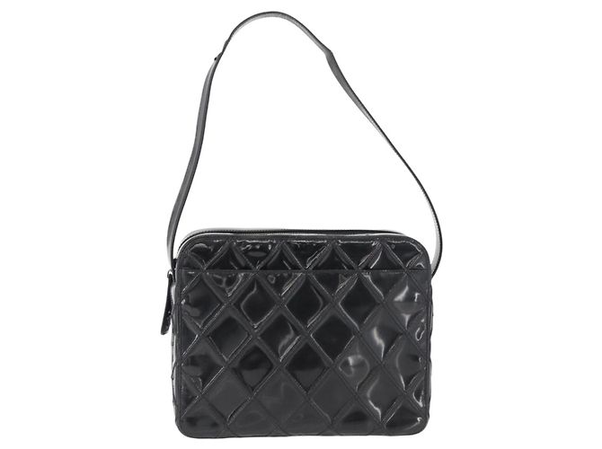 CHANEL Bicolor Schultertasche aus Lackleder Schwarz Silber CC Auth BAZ811A - Ansicht 13
