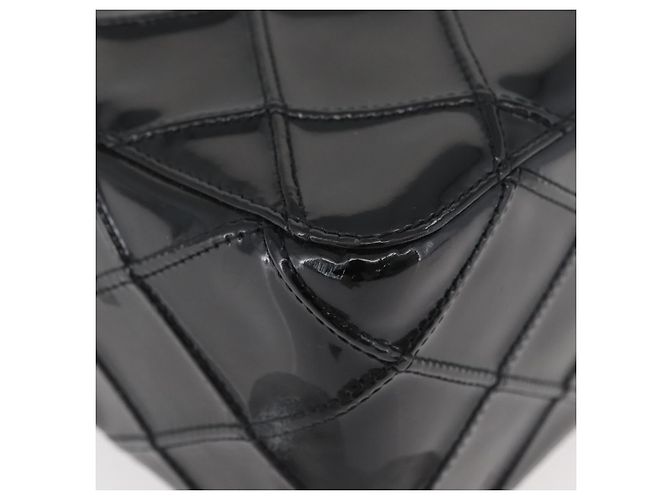 CHANEL Bicolor Schultertasche aus Lackleder Schwarz Silber CC Auth BAZ811A - Ansicht 15