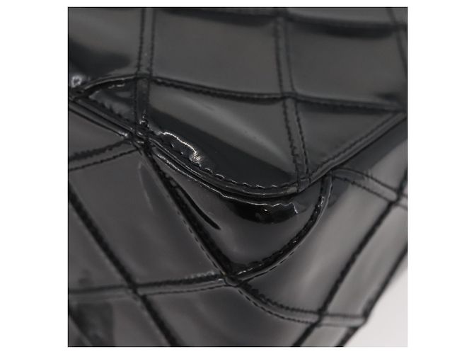 CHANEL Bicolor Schultertasche aus Lackleder Schwarz Silber CC Auth BAZ811A - Ansicht 16