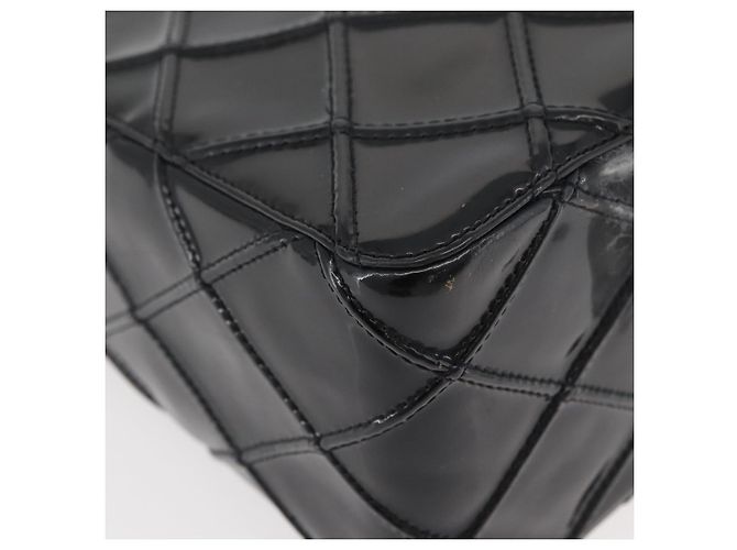 CHANEL Bicolor Schultertasche aus Lackleder Schwarz Silber CC Auth BAZ811A - Ansicht 17