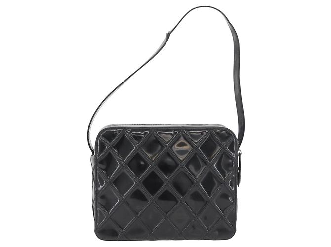 CHANEL Bicolor Schultertasche aus Lackleder Schwarz Silber CC Auth BAZ811A - Ansicht 2