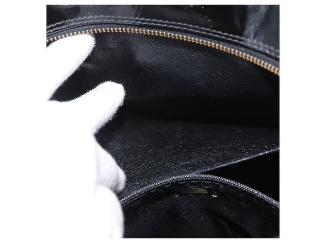 CHANEL Bicolor Schultertasche aus Lackleder Schwarz Silber CC Auth BAZ811A - Ansicht 24