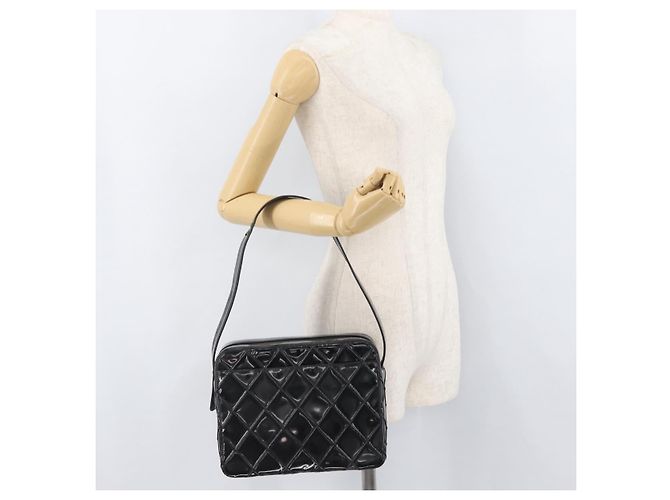 CHANEL Bicolor Schultertasche aus Lackleder Schwarz Silber CC Auth BAZ811A - Ansicht 25