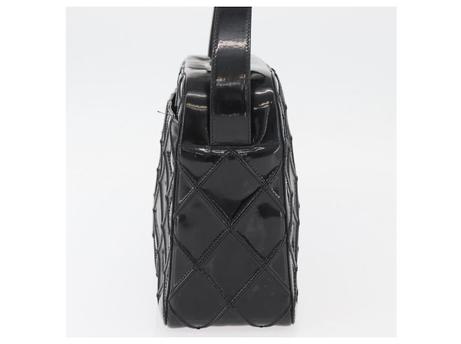 CHANEL Bicolor Schultertasche aus Lackleder Schwarz Silber CC Auth BAZ811A - Ansicht 3