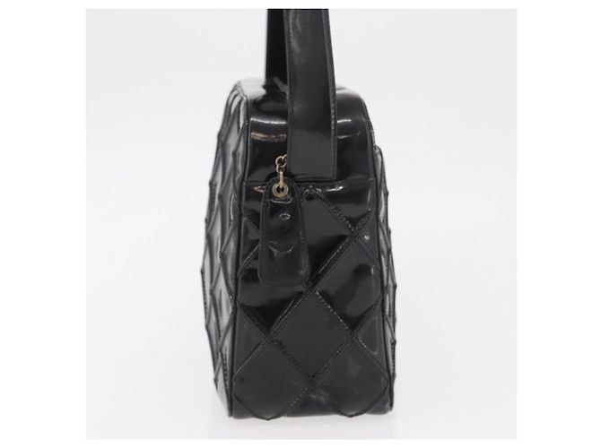 CHANEL Bicolor Schultertasche aus Lackleder Schwarz Silber CC Auth BAZ811A - Ansicht 4