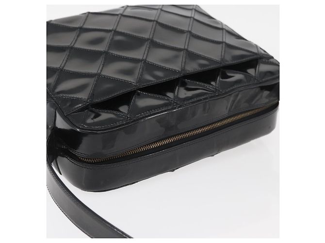 CHANEL Bicolor Schultertasche aus Lackleder Schwarz Silber CC Auth BAZ811A - Ansicht 6
