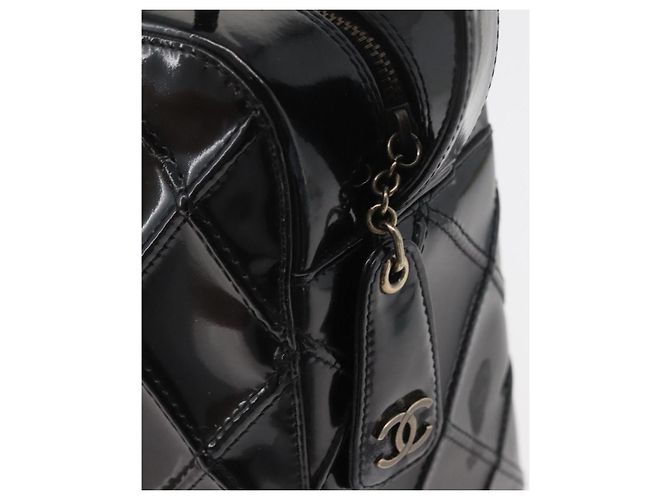 CHANEL Bicolor Schultertasche aus Lackleder Schwarz Silber CC Auth BAZ811A - Ansicht 9
