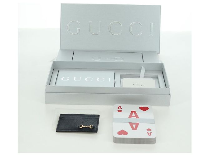 Conjunto de cartas de jogar com estojo de couro Horsebit GUCCI 700469 Auth YKZ728A Preto - vista 12
