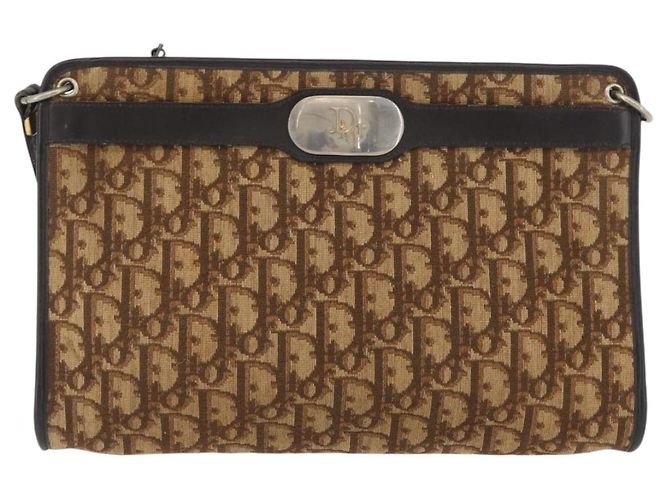 Borsa a Spalla in Tela Trotter Christian Dior Marrone Oro Auth BAZ520 D'oro - vista 13