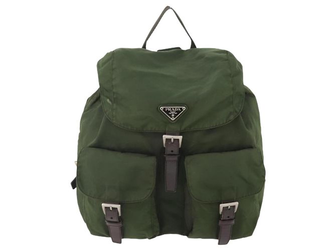 PRADA Backpack Nylon Khaki Silver Auth ARZ774 Silvery - view 13