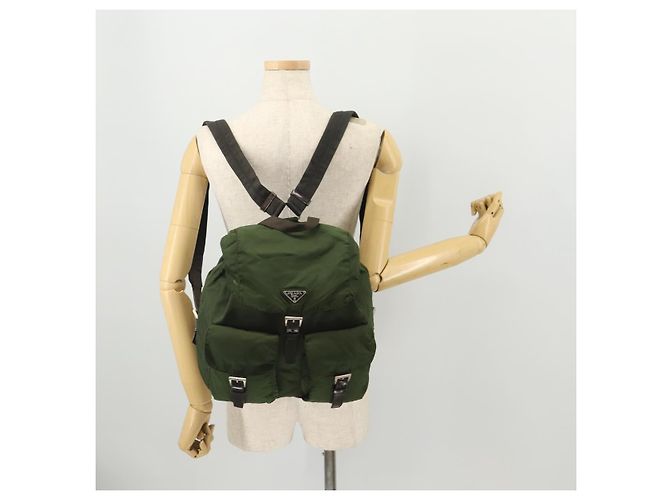PRADA Backpack Nylon Khaki Silver Auth ARZ774 Silvery - view 30