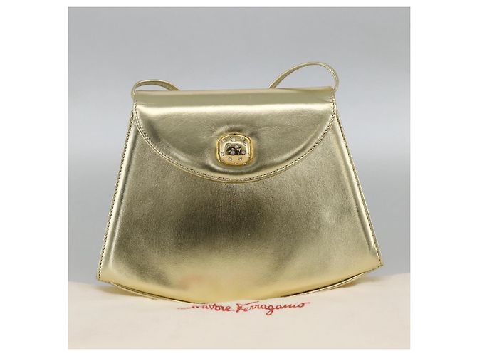 Borsa a Spalla Salvatore Ferragamo in Pelle Oro Autenticata BA11796A - vista 12