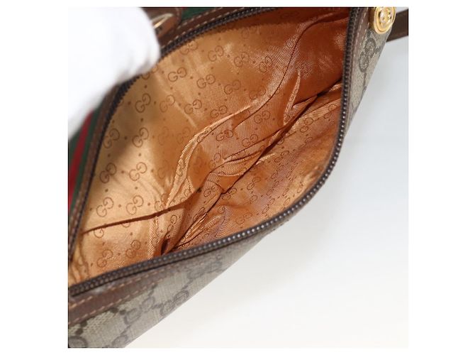 Borsa Sherry Line GG Supreme Web di GUCCI in PVC beige e oro 001 115 6655 Auth BAZ128 D'oro - vista 11