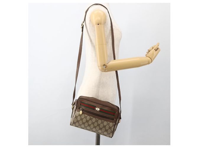 Borsa Sherry Line GG Supreme Web di GUCCI in PVC beige e oro 001 115 6655 Auth BAZ128 D'oro - vista 21