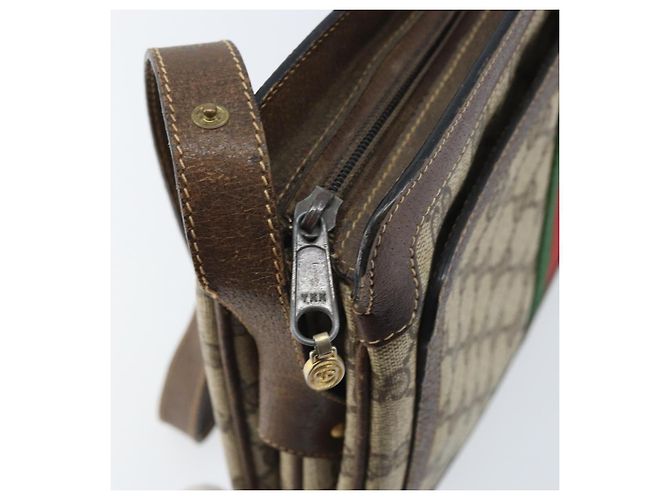 Borsa a Spalla Gucci GG Supreme Web Sherry Line PVC Beige Oro 010 378 Auth YKZ785 D'oro - vista 10