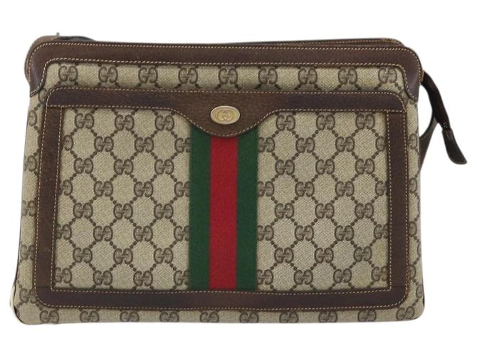 Borsa a Spalla Gucci GG Supreme Web Sherry Line PVC Beige Oro 010 378 Auth YKZ785 D'oro - vista 13