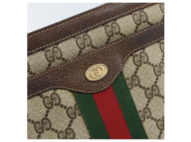 Borsa a Spalla Gucci GG Supreme Web Sherry Line PVC Beige Oro 010 378 Auth YKZ785 D'oro - vista 17