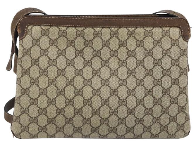 Borsa a Spalla Gucci GG Supreme Web Sherry Line PVC Beige Oro 010 378 Auth YKZ785 D'oro - vista 2