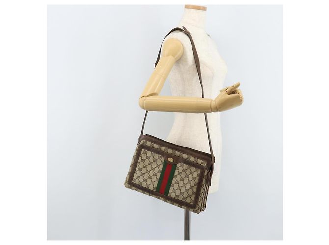 Borsa a Spalla Gucci GG Supreme Web Sherry Line PVC Beige Oro 010 378 Auth YKZ785 D'oro - vista 26