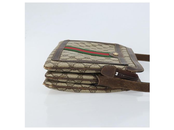 Borsa a Spalla Gucci GG Supreme Web Sherry Line PVC Beige Oro 010 378 Auth YKZ785 D'oro - vista 3