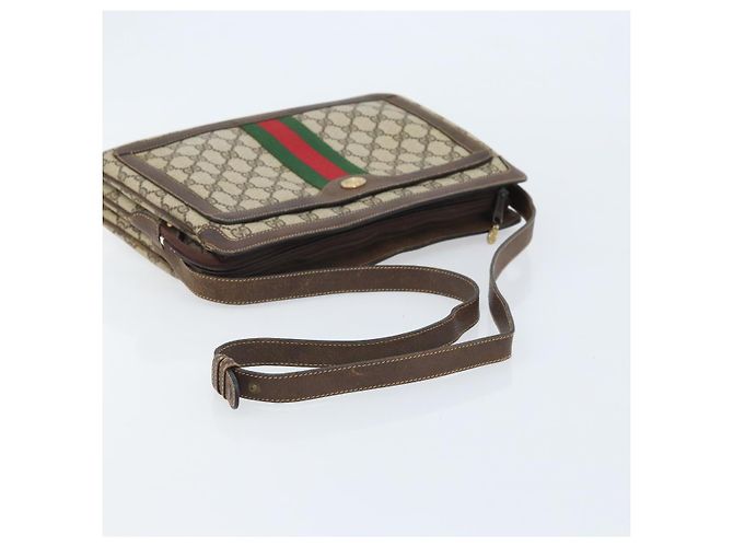 Borsa a Spalla Gucci GG Supreme Web Sherry Line PVC Beige Oro 010 378 Auth YKZ785 D'oro - vista 7