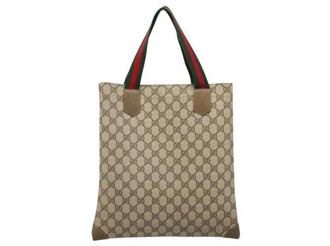 Borsa tote Gucci GG Supreme Web Sherry Line in PVC beige e rosso 02 37 1300 Auth ka3550 - vista 2