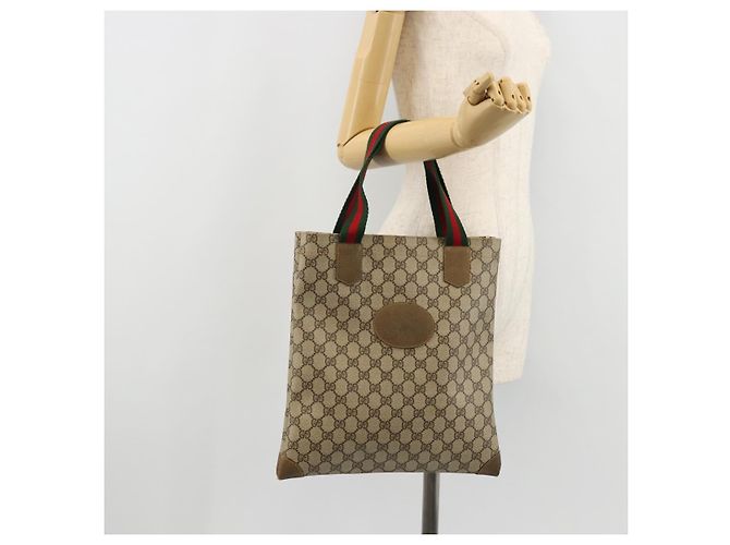 Borsa tote Gucci GG Supreme Web Sherry Line in PVC beige e rosso 02 37 1300 Auth ka3550 - vista 22