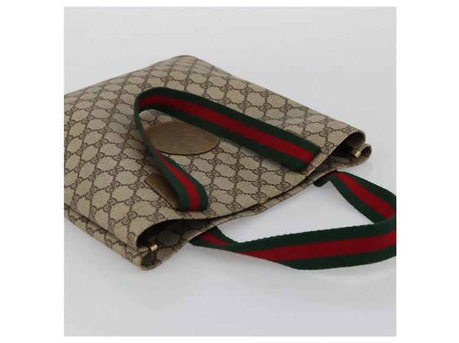 Borsa tote Gucci GG Supreme Web Sherry Line in PVC beige e rosso 02 37 1300 Auth ka3550 - vista 6