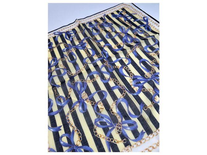Sciarpa Vintage Fendi Stripes Gialla Nera Multicolore - vista 3