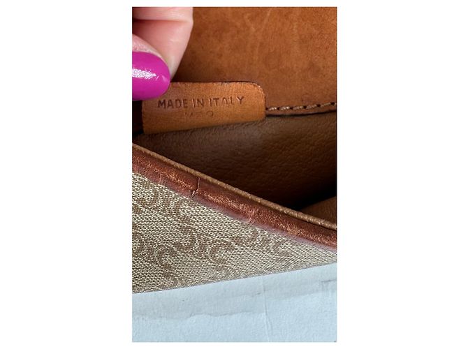 Céline Clutch in pelle monogramma Triomphe vintage di Celine beige e marrone - vista 9