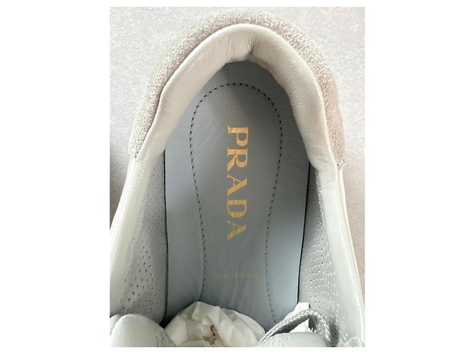 Sneakers Prada in pelle e camoscio Bianco Grigio - vista 7