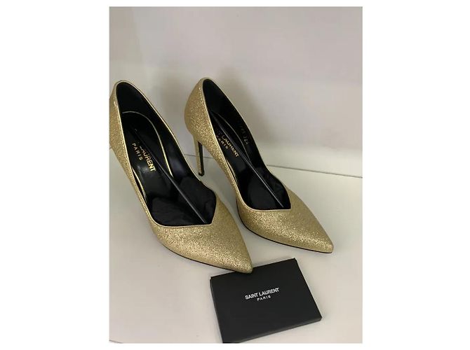 Saint Laurent Tacchi D'orsay glitter D'oro - vista 12