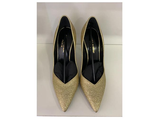 Saint Laurent Tacchi D'orsay glitter D'oro - vista 2